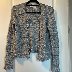 Blue LOFT open cardigan size M with tattered edging.  EUC